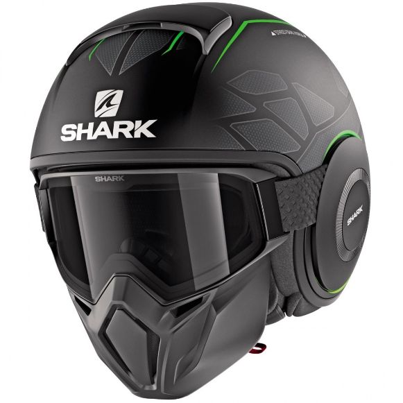 HELMET JET SHARK STREET DRAK HUROK MAT BLACK/GREEN