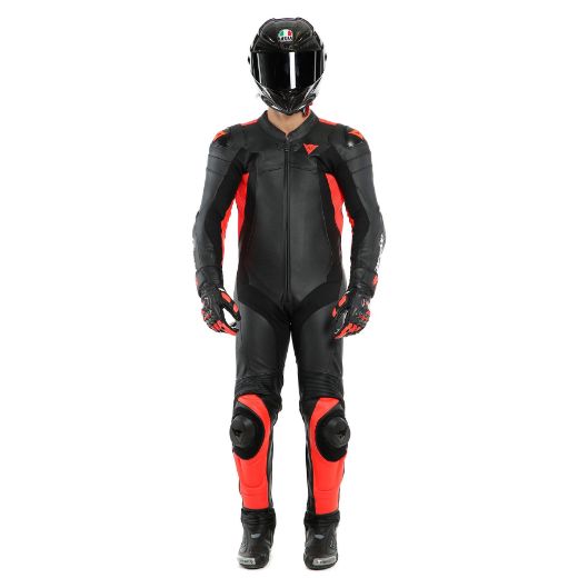 LEATHER SUIT DAINESE ASSEN 2 1PC PERF. BLACK/BLACK/RED-FLUO