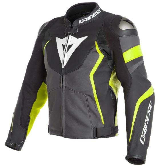 JACKET LEATHER DAINESE AVRO 4 BLACK-MATT/CHARCOAL-GREY/FLUO-YELLOW