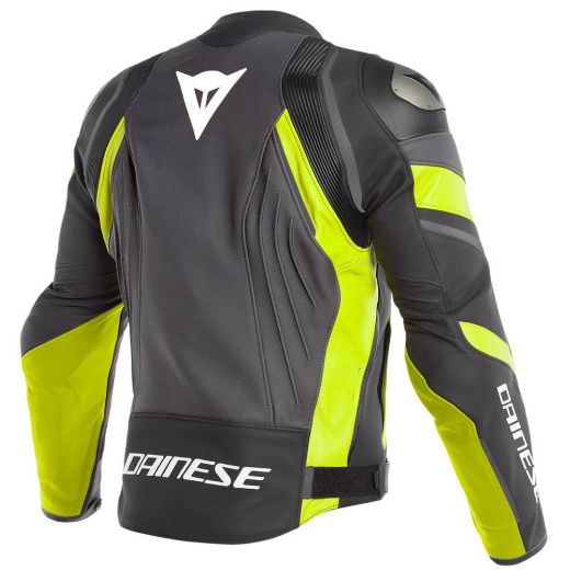 JACKET LEATHER DAINESE AVRO 4 BLACK-MATT/CHARCOAL-GREY/FLUO-YELLOW