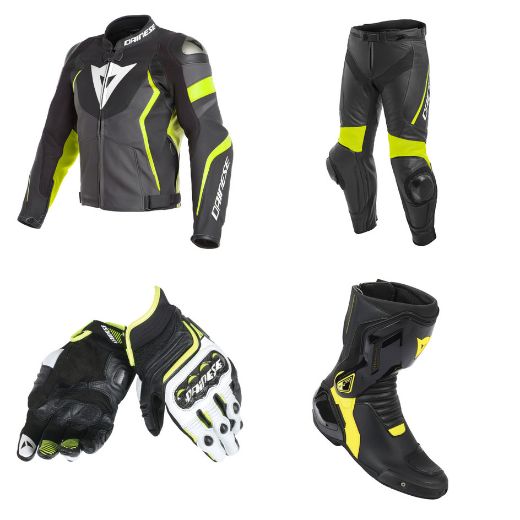 JACKET LEATHER DAINESE AVRO 4 BLACK-MATT/CHARCOAL-GREY/FLUO-YELLOW