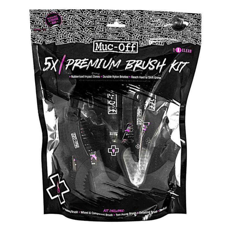 MUC-OFF 5x PREMIUM | SOFT, DETAIL, CLAW, WHEEL & COMPONENT, TWO PRONG BLACK BRUSH KIT
