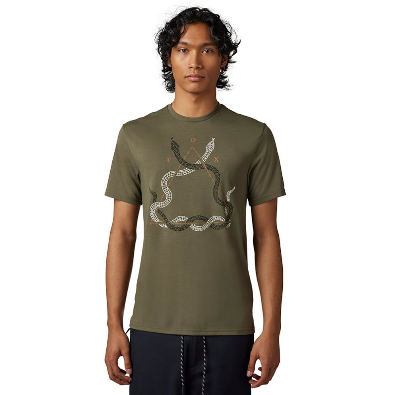 Ανδρικές Κοντομάνικες Μπλούζες FOX CAVED IN TECH Ανδρική Μπλούζα Olive Green Λαδί
