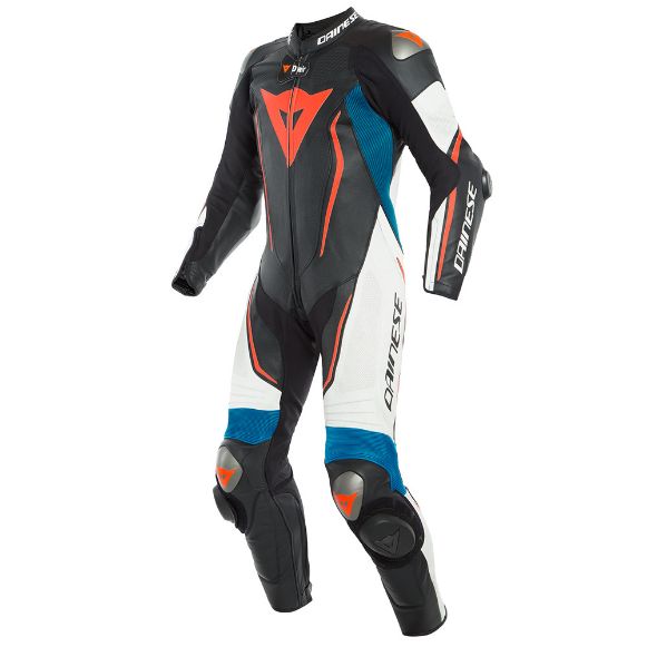 DAINESE MISANO 2 D-AIR PERF. 1PC LEATHER SUIT BLACK-MATT/WHITE/BLUE-LIGHT