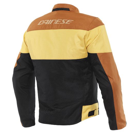 DAINESE ELETTRICA AIR TEX BLACK/LEATHER-BROWN/MINERAL-YELLOW kalokairino mpoufan mixanis
