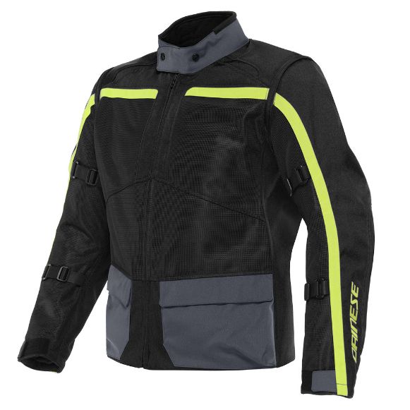 Motorcycle Summer jacket DAINESE OUTLAW TEX BLACK/EBONY/FLUO-YELLOW | Stock Offer Chania