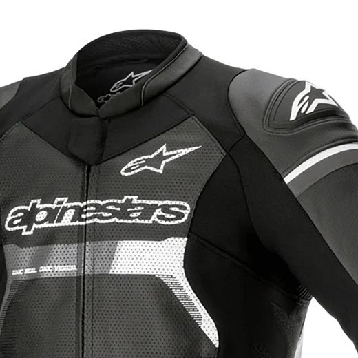 Διάτρητο δερμάτινο μπουφάν μηχανής Aplinestars GP Force Airflow μαύρο / άσπρο | GASmoto.gr