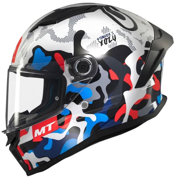 Full face κράνη MT Stinger 2 Yozu A7 άσπρο/μπλε/κόκκινο γυαλιστερό