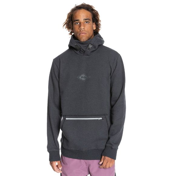 QUIKSILVER BIG LOGO TECH WATER REPELLENT HOODIE BLACK HEATHER