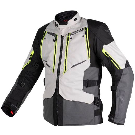 μπουφάν μηχανής 4 εποχών nordcode odyssey αδιάβροχο light grey fluo γκρι κίτρινο